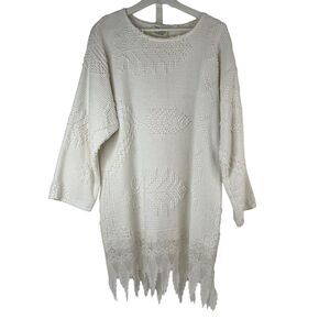 Vintage Heirlooms Sz S Chenille Coverup Swim White Cotton Long Dress Beach Lace